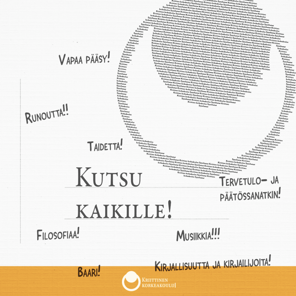 Kutsu kaikille! Kriittisen korkeakoulun syysiltamat Helsingissä