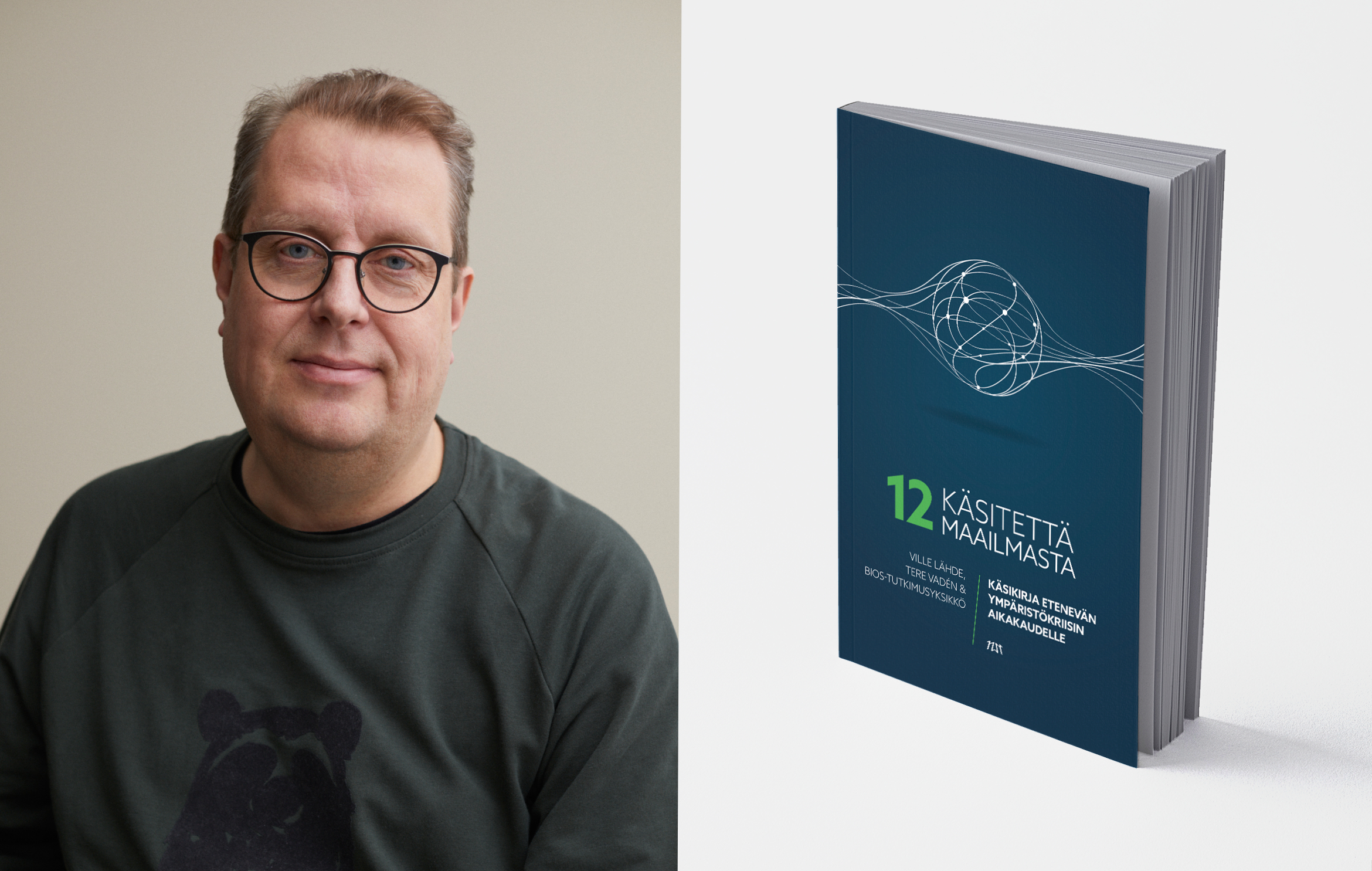 VAlokuva Ville Lähteestä ja kirjasta 12 käsitettä maailmasta